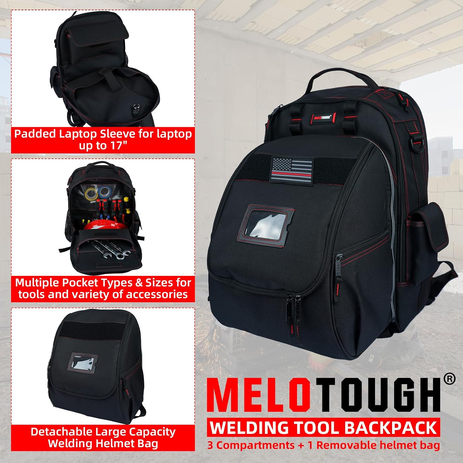 Welding Tool Backpack for Tools and Helmet Extreme Gear Pack with Large Capacity