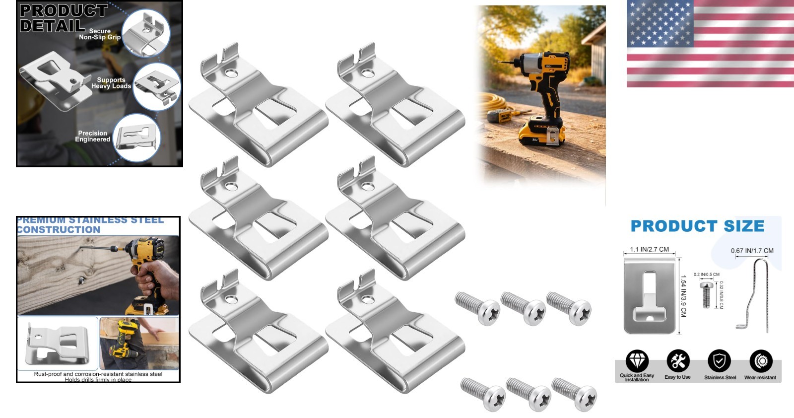 6-Pack Stainless Steel Tool Clips for 20V Impact Drivers – Secure Hold