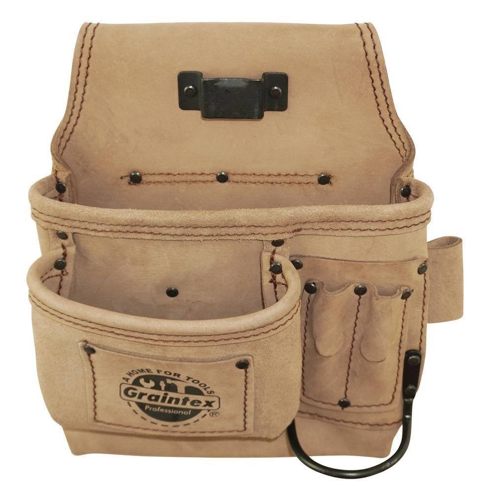 5-Pocket Left Handed Beige Top Grain Leather Tool Pouch