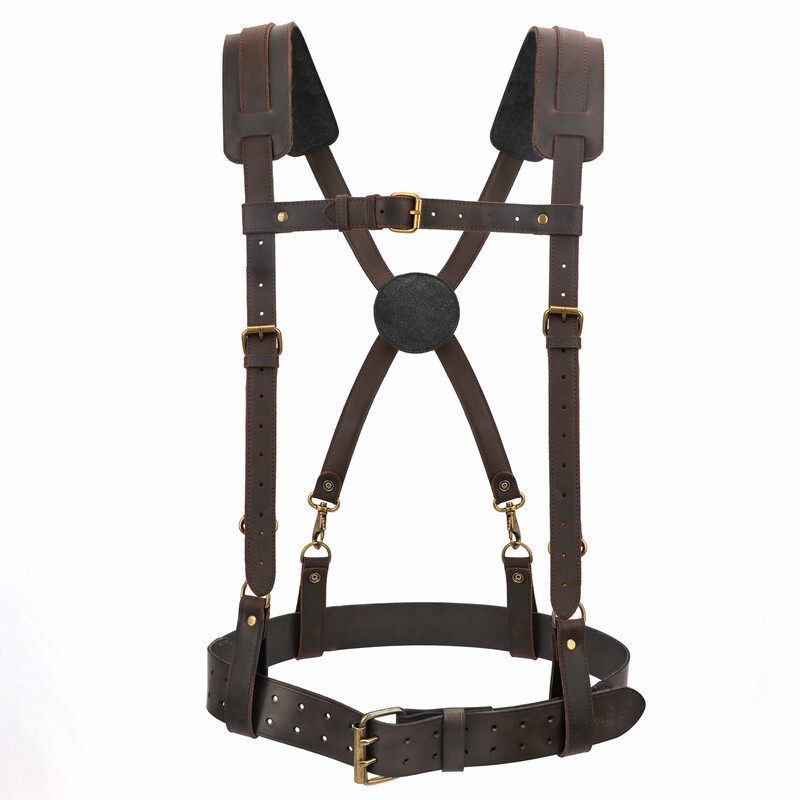 TOURBON Leather Heavy Duty Tool Carry Chest Strap Suspenders Carpenter Hamess US