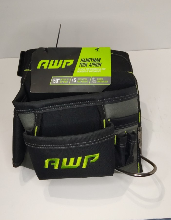 AWP Handyman Tool Apron Belt 5 pockets & Tool Holder Heavy Duty Black & Green