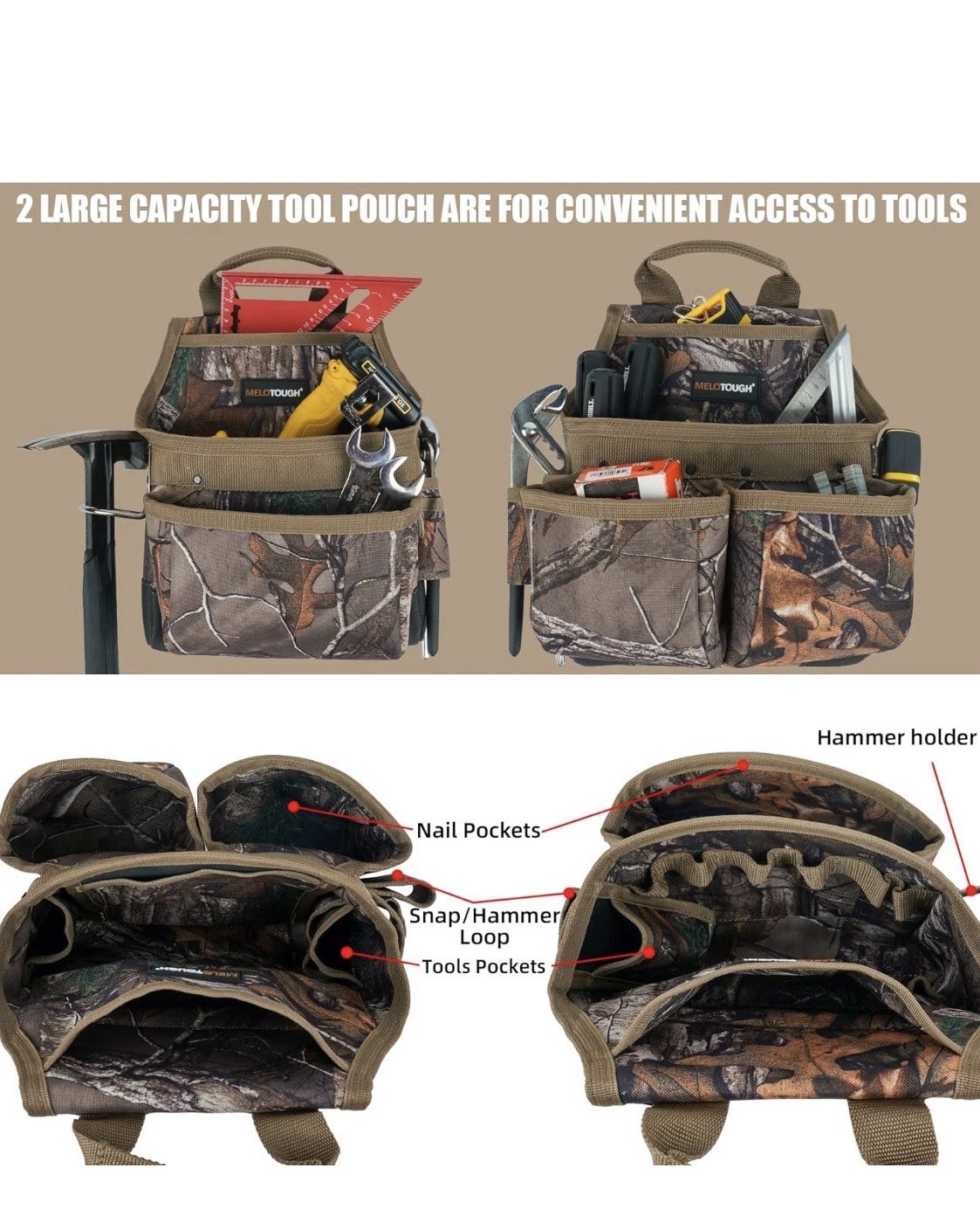 Heavy-Duty Camouflage Tool Belt with Suspenders W/22 Pockets M