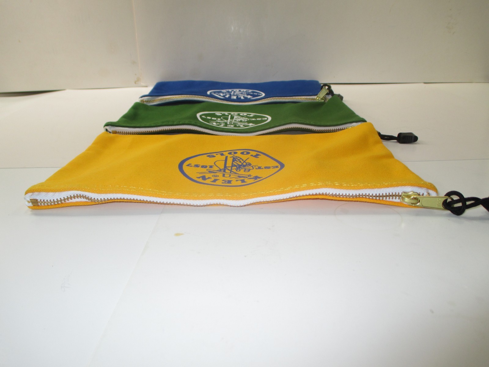 LOT OF 3 KLEIN TOOLS 5140 ZIPPER BAGS~BLUE, GREEN, YELLOW~NEW WITHOUT PACKAGING