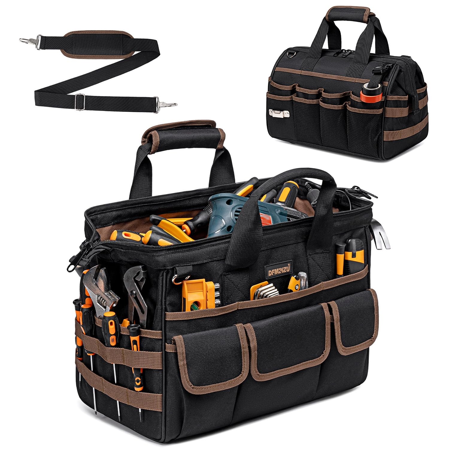 16.5-Inch Heavy Duty Tool Bags for Men, 34-Pockets Large Tool Bag with Adjust…