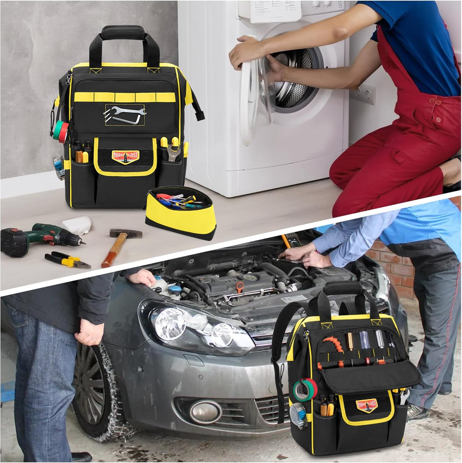 Durable Tool Bag Backpack with Magnetic Pouch for Electricians & Techs