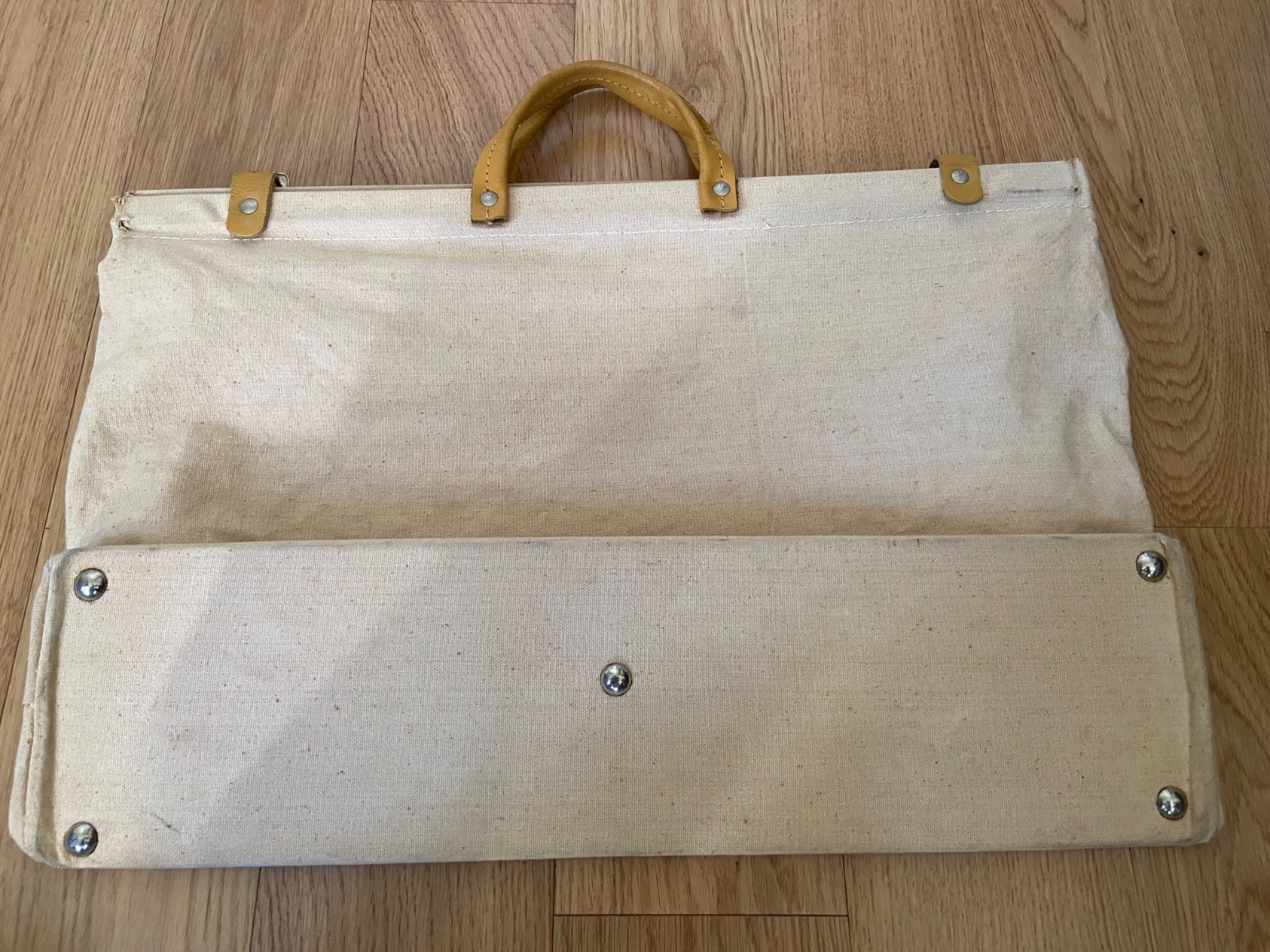 Vintage Lineman Utility Tool Bag Canvas Riveted Leather Handles Solid Bottom
