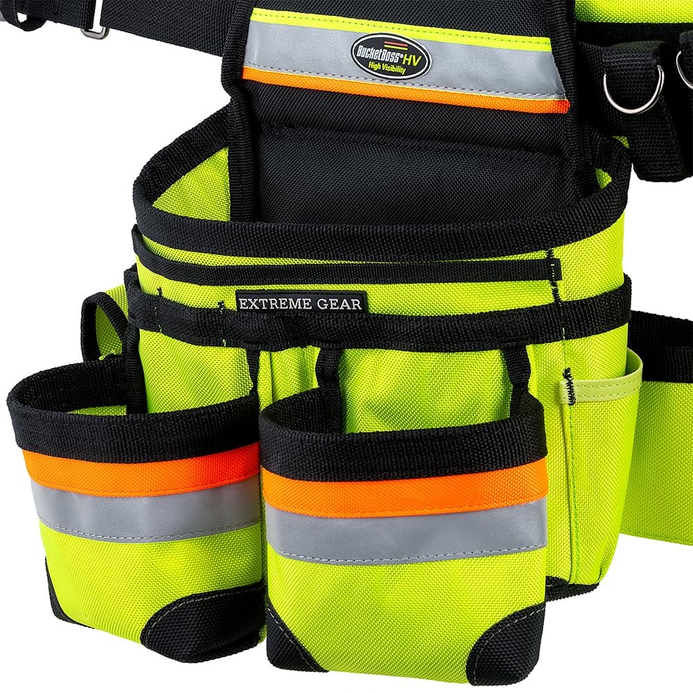 3 Bag Tool Belt with Suspenders in Safety Yellow with High-Visibility, 55185-…