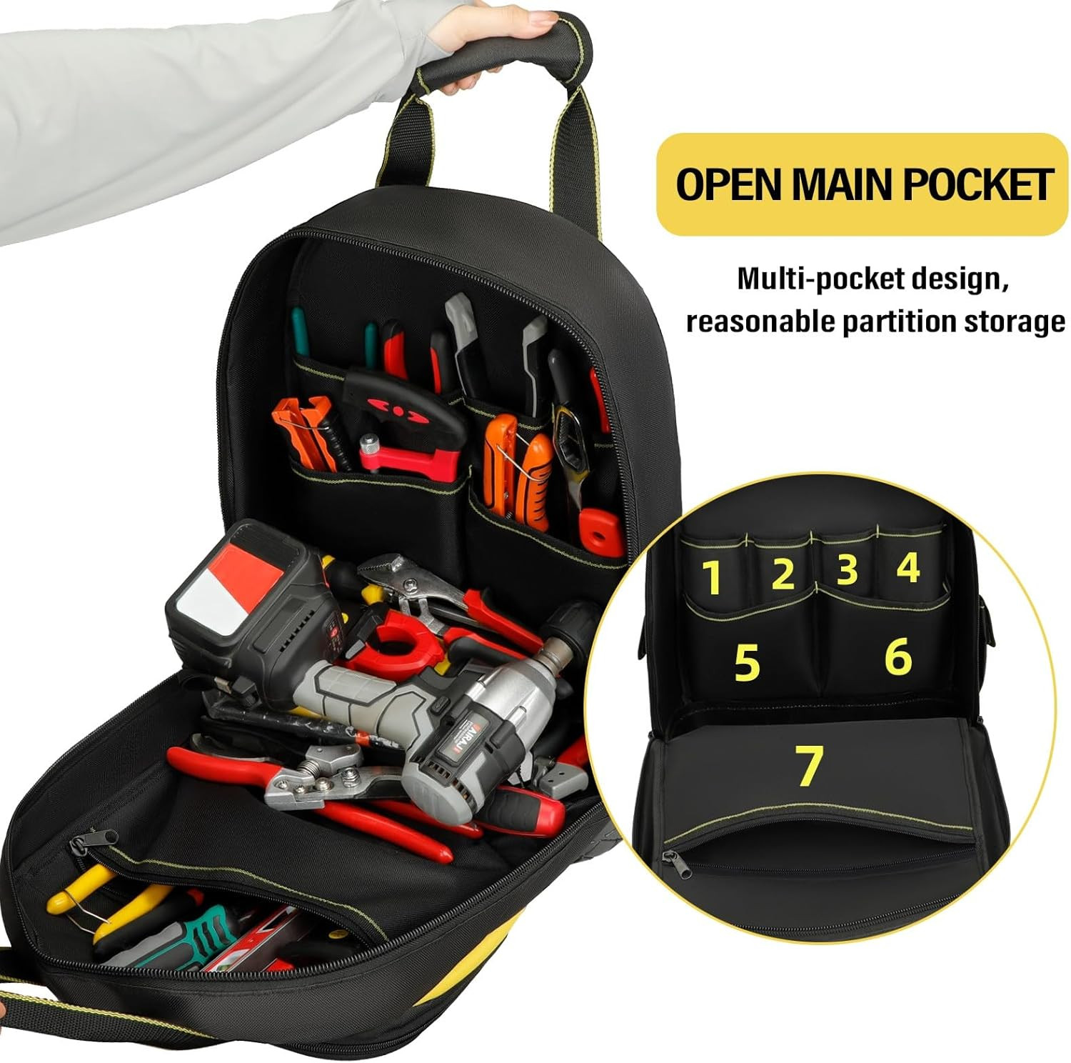 Tool Backpack,17″Heavy Duty Tool Backpack Bag with Waterproof Molded Base,Durabl