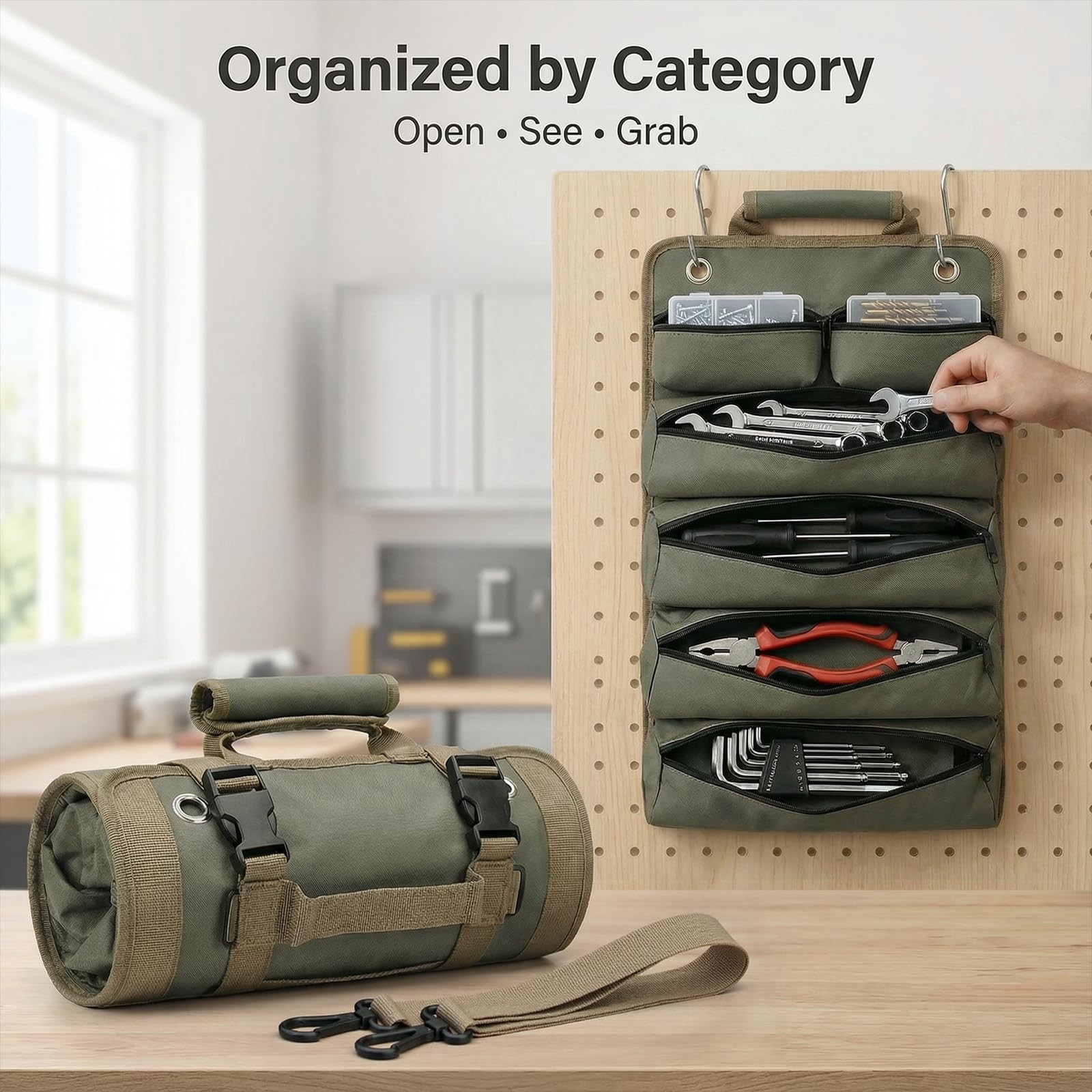 Tool Bag for Hand Tools: 6 Zipper Pockets Keep Tools Sorted – Hang-Open Acces…