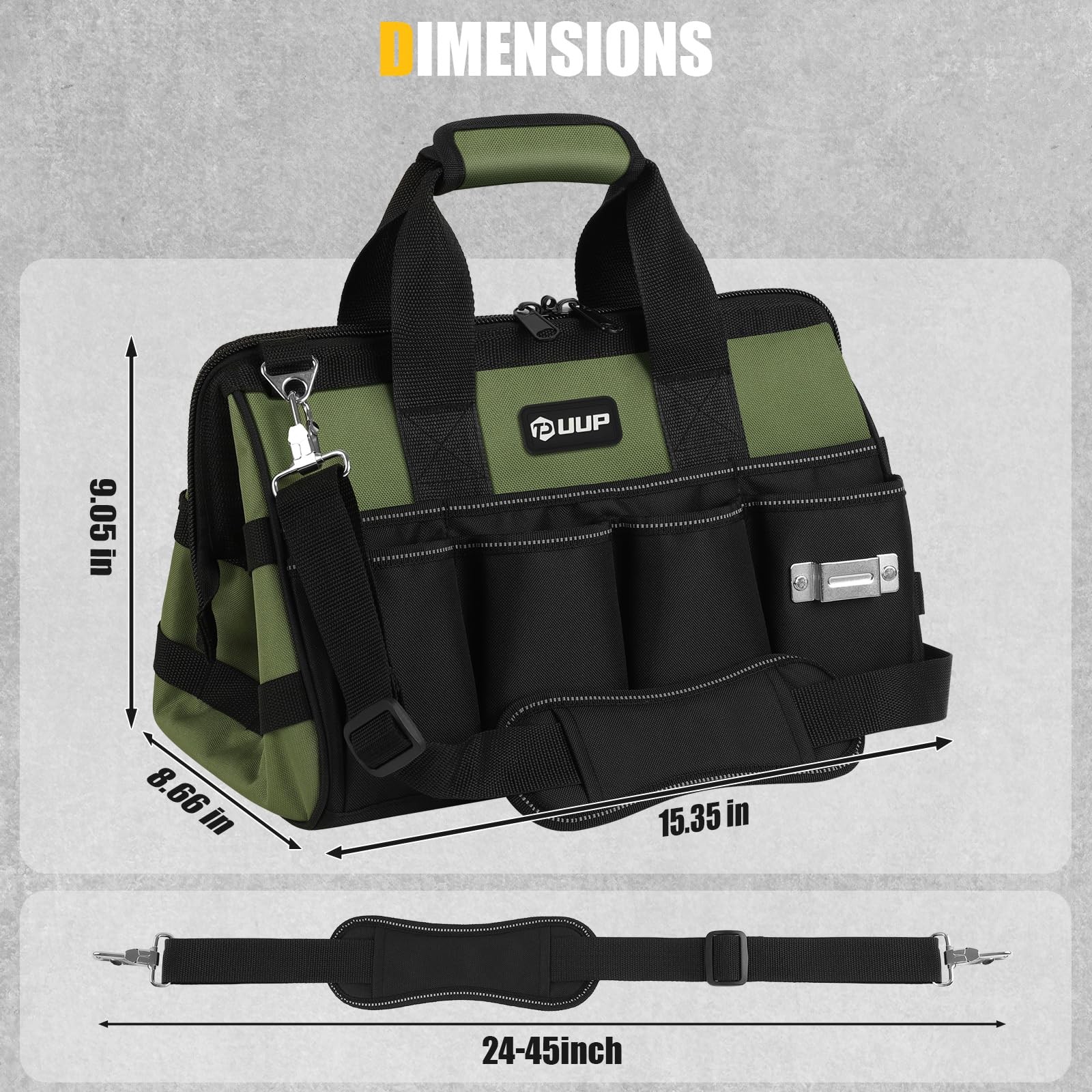 Uup Heavy Duty Tool Bag 15-Inch 16-Pocket Portable Empty Tool Organizer Big