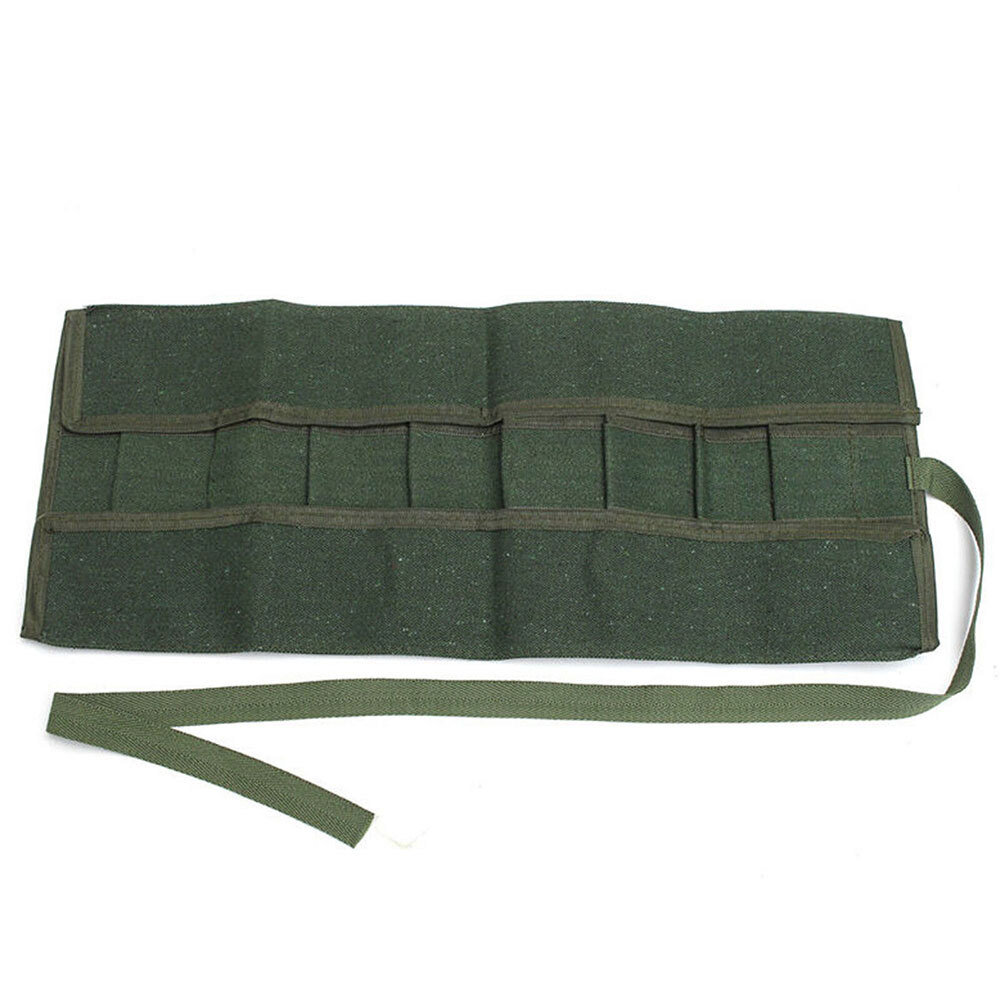 10Pocket Canvas Spanner Wrench Tool Roll Up storage bag Organizer Pouches Case~
