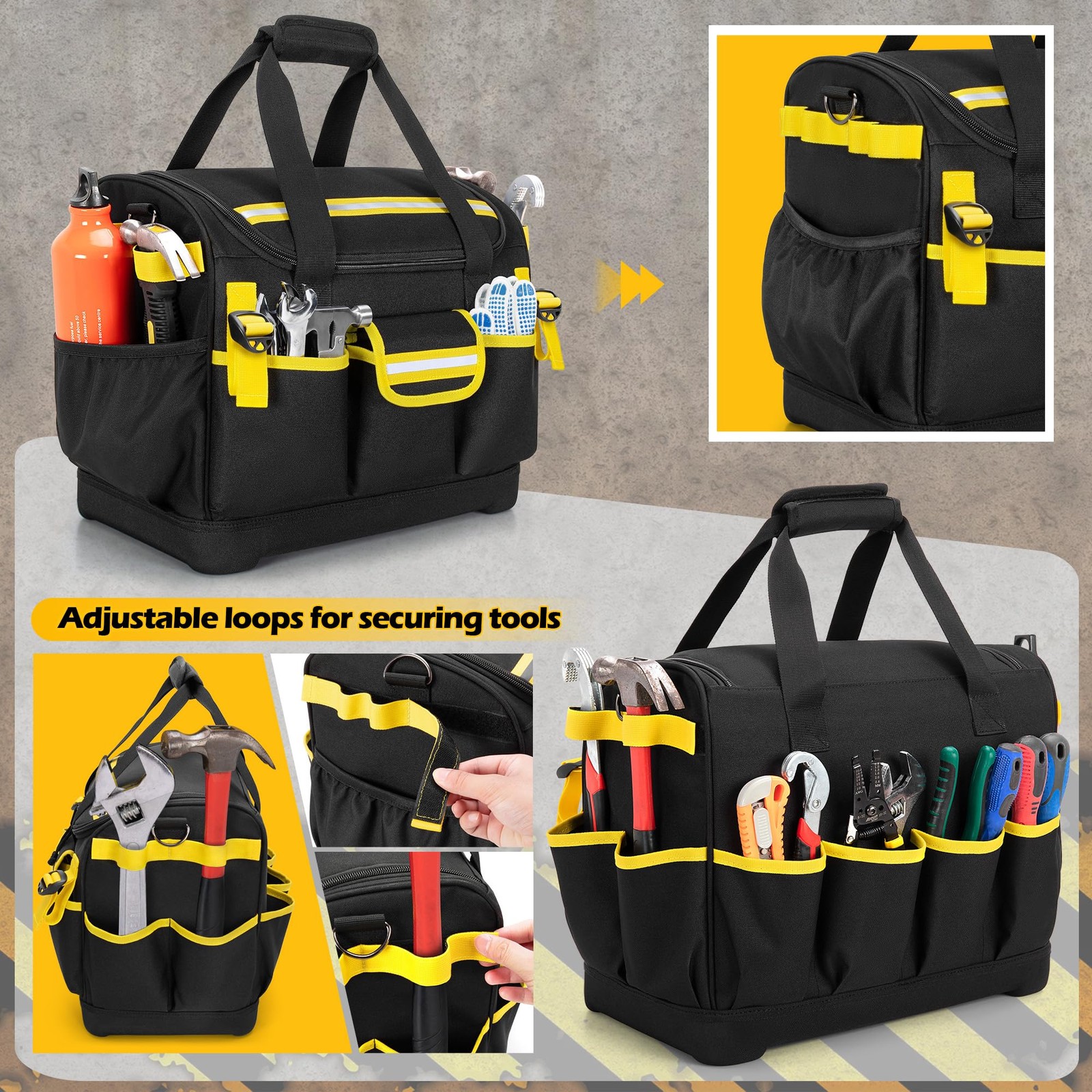 15-Inch Tool Organizer Bag with Hard 15.3″x9″x12.6 inches, Black