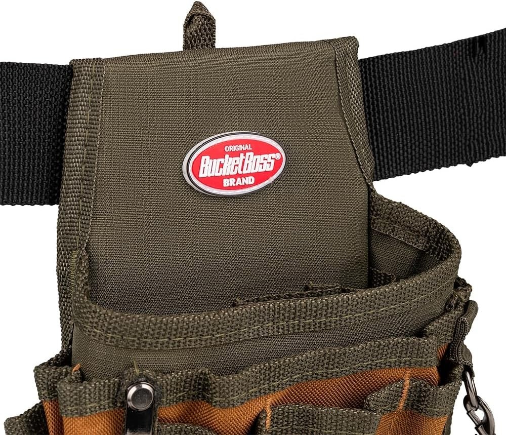 BUCKET BOSS 6.5in.9-Pocket Tool Belt Pouch with Flap Fit and Tape Measure Holded