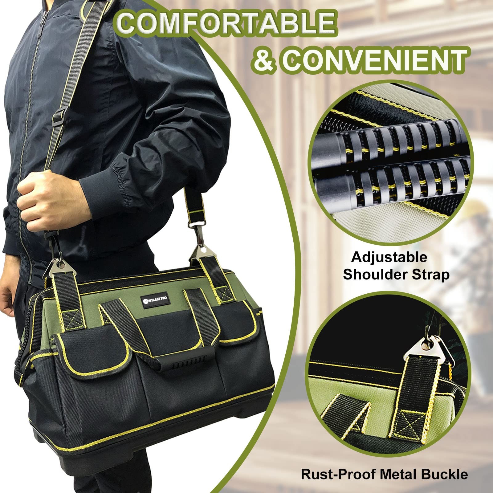 17 Inch Tool Bag For Men Heavy Duty Waterproof Molded Base Wide Mouth Pro