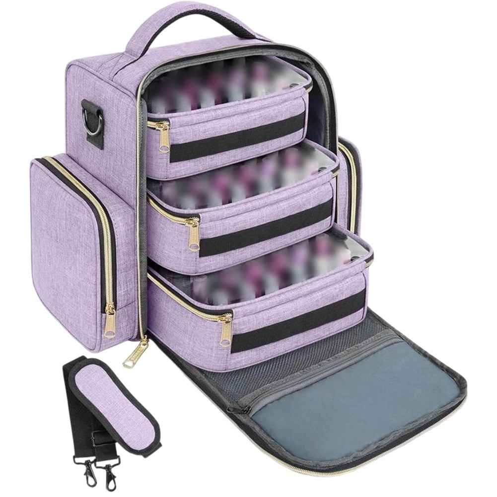 Nail Polish Carrier Bag with Dual Top Handles and Adjustable Shoulder Strap