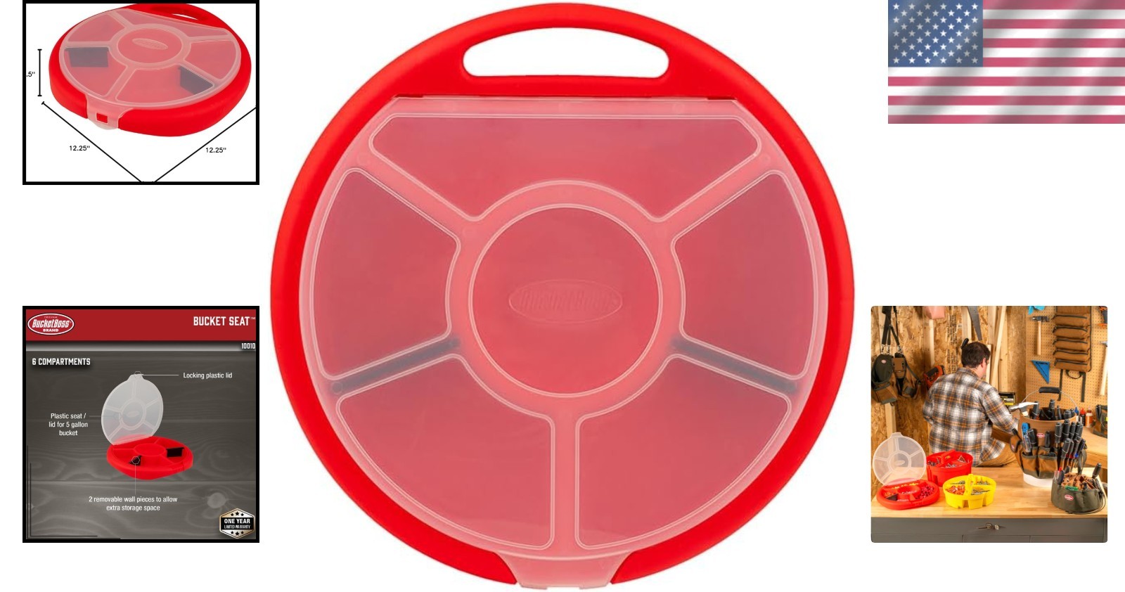 Multi-Use Red Bucket Seat Organizer – 6 Compartments & Clear Lid for Visibility