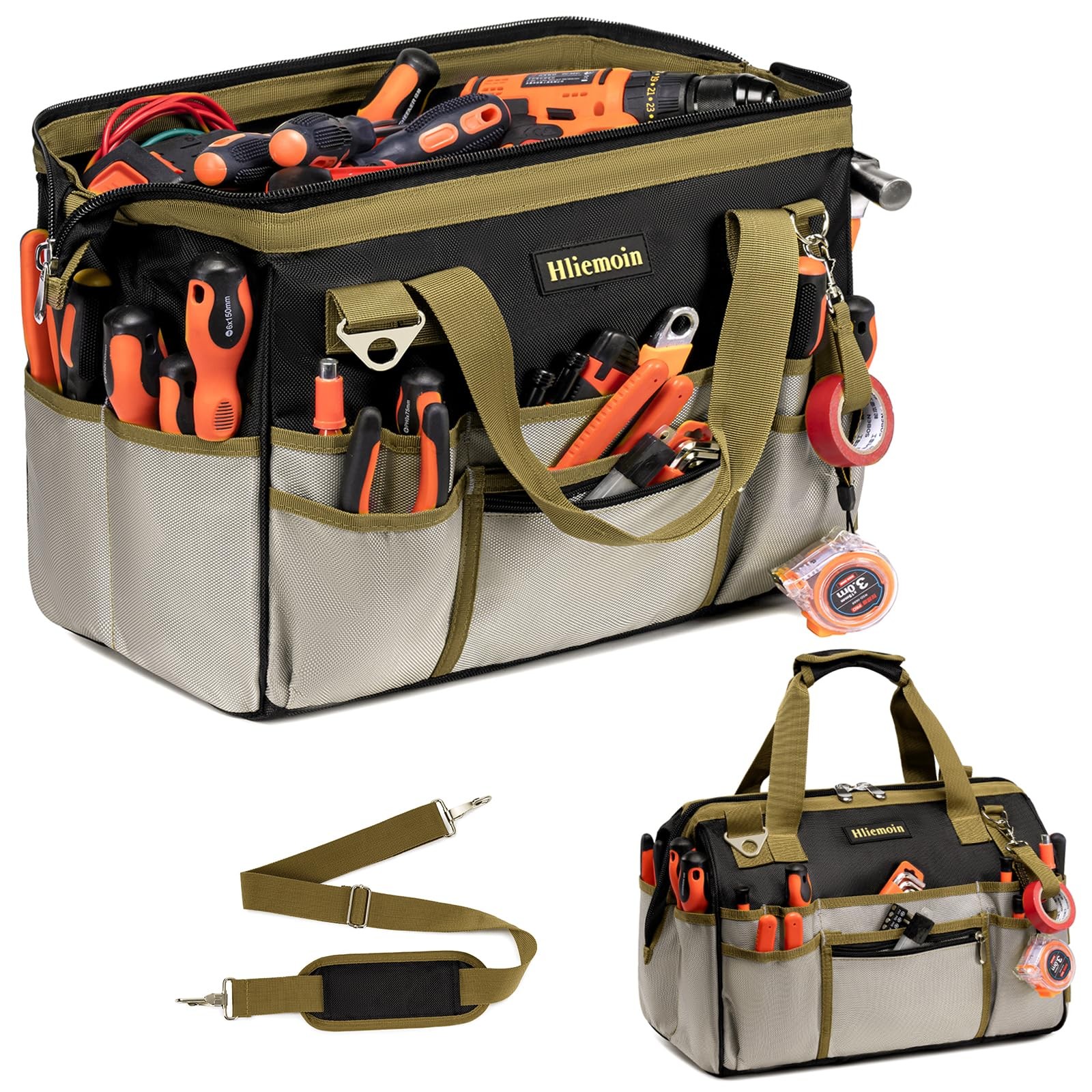 16.5-Inch Heavy Duty Tool Bags for Men, 32-Pocket Large Tool Organizer Storag…