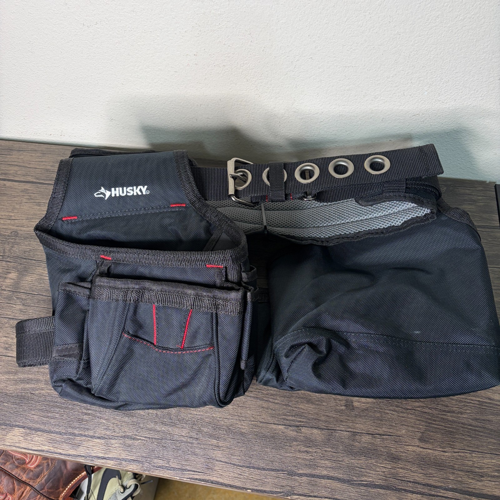 HUSKY 2 Bag 10-Pocket Contractor Work Tool Belt Tool Hammer Loop Black NEW 5191