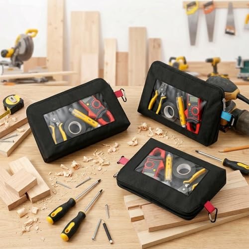 6 Pcs Tool Bag with Clear Window Heavy Duty Canvas Small Tool Pouch for Men