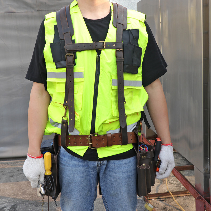 TOURBON Leather Tool Belt Harness Suspender Carpenter Contractor Tools Carry