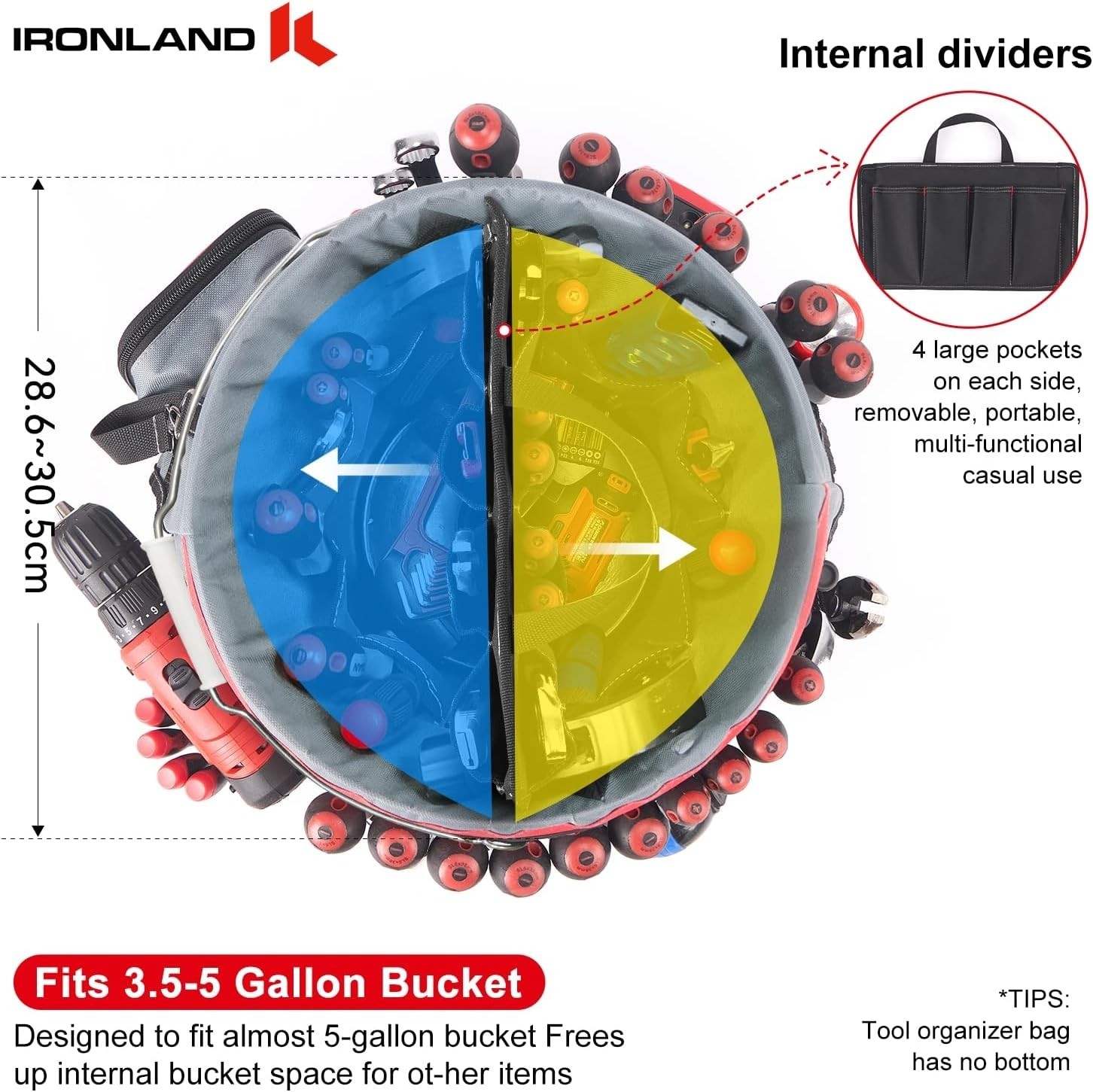 Bucket Tool Organizer 51 Pockets 3.5-5 Gallon Fits Updated updated model