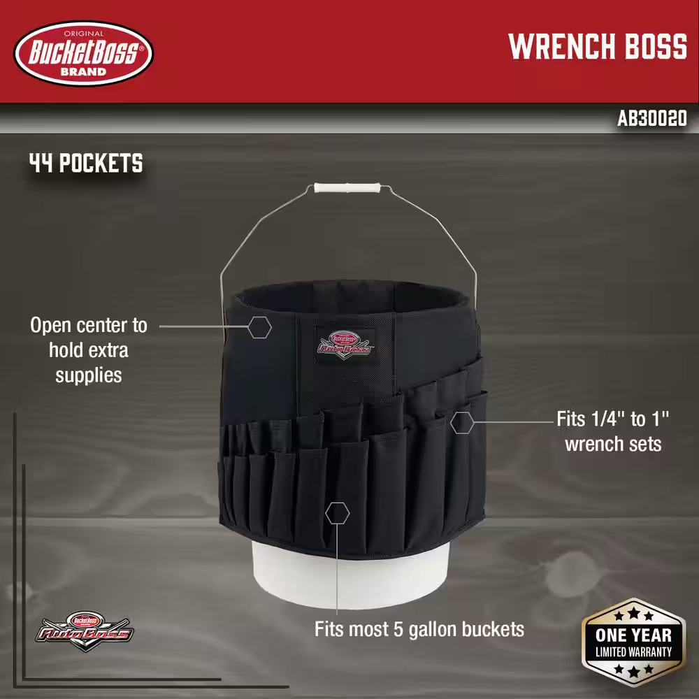 BUCKET BOSS Wrench Boss 5 Gal. Bucket Tool Organizer 44 Pockets Bulk Storage