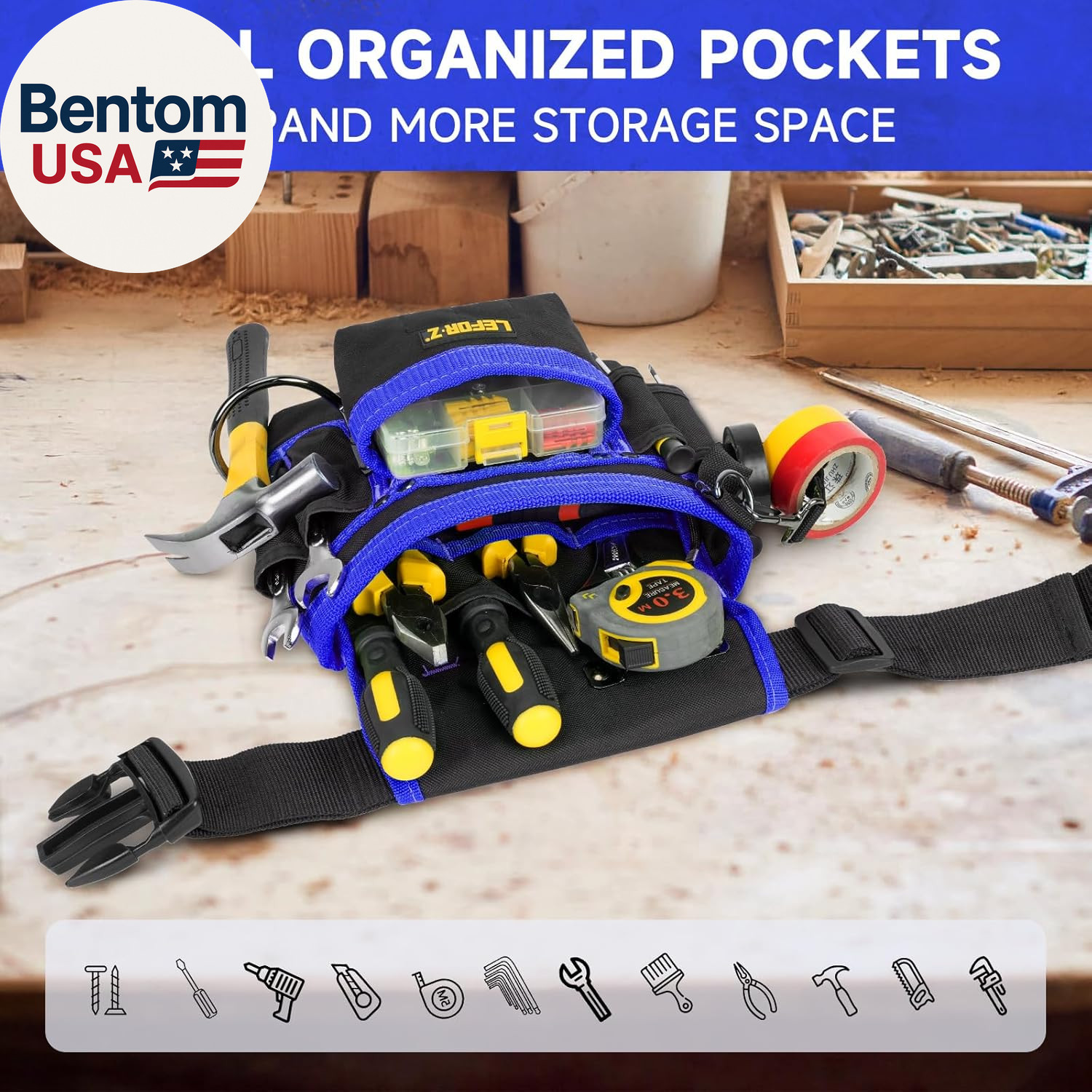 Tool Belt,Magnetic Tool Pouch,14-Pockets Tool Belts for Men,Detachable & Adjusta
