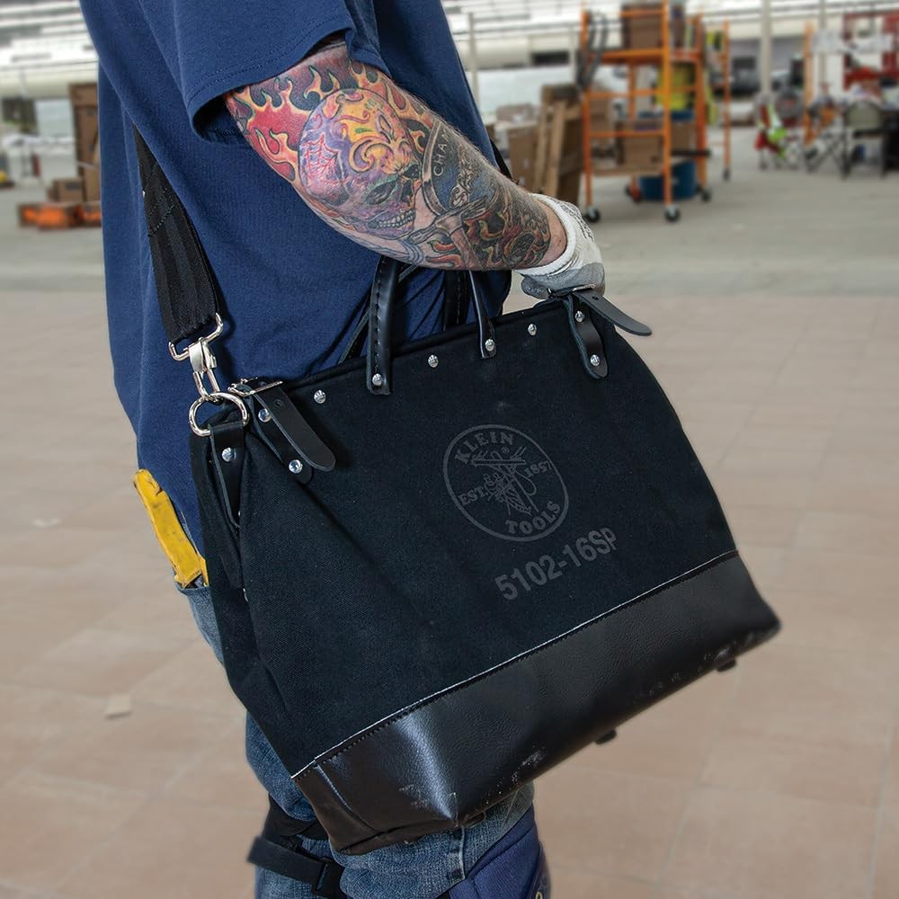 Klein Tools 510216SPBLK Tool Bag, Large 16-Inch Deluxe Canvas 16-Inch, Black