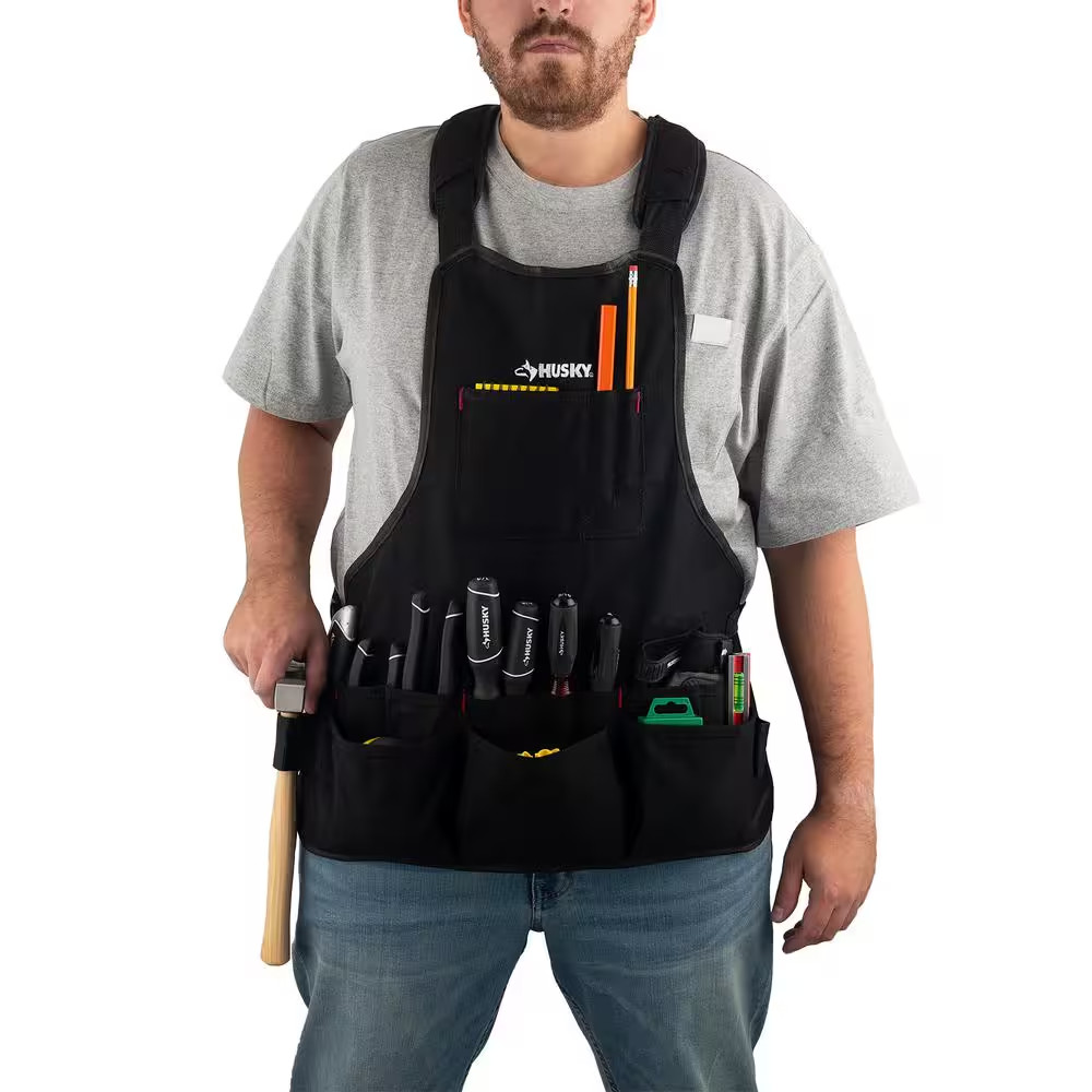 23 In. 16-Pocket Black Canvas Bib Tool Work Apron