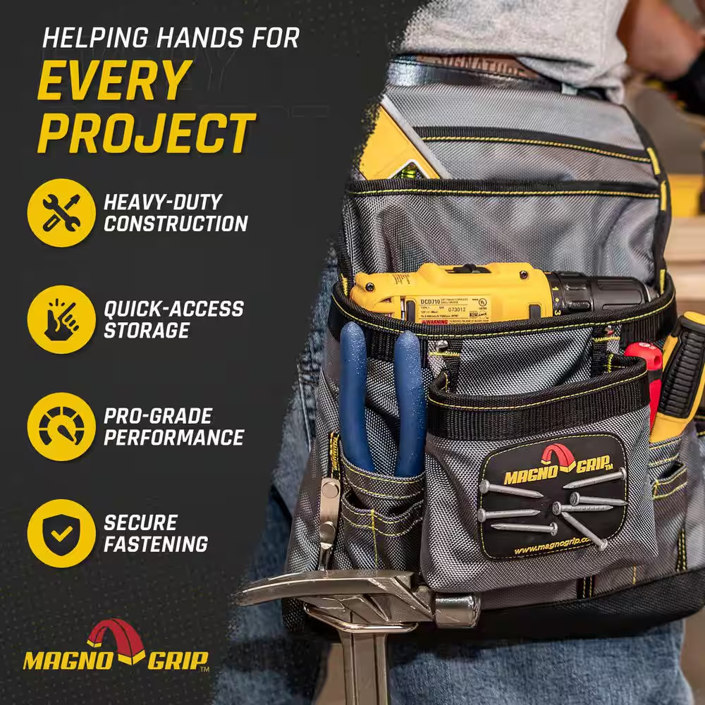 11 In. 10-Pocket Platinum Magnetic Tool Pouch with Belt