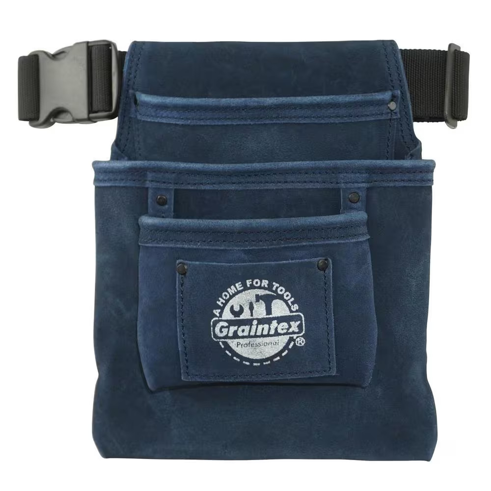 3-Pocket Nail and Tool Pouch with Navy Blue Suede Leather W/Belt