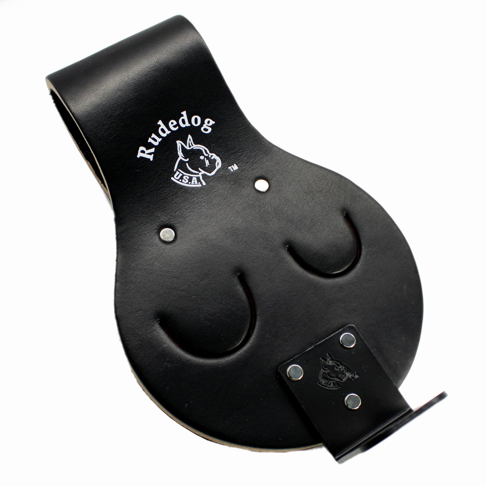 Utility Holster Pouch Premium Black Leather Holds 2 Spuds and Tool Belt Loop