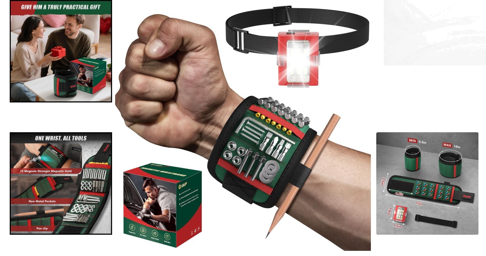 Rechargeable LED Wrist Tool Holder with Strong Magnets – Ultimate Handyman Gift