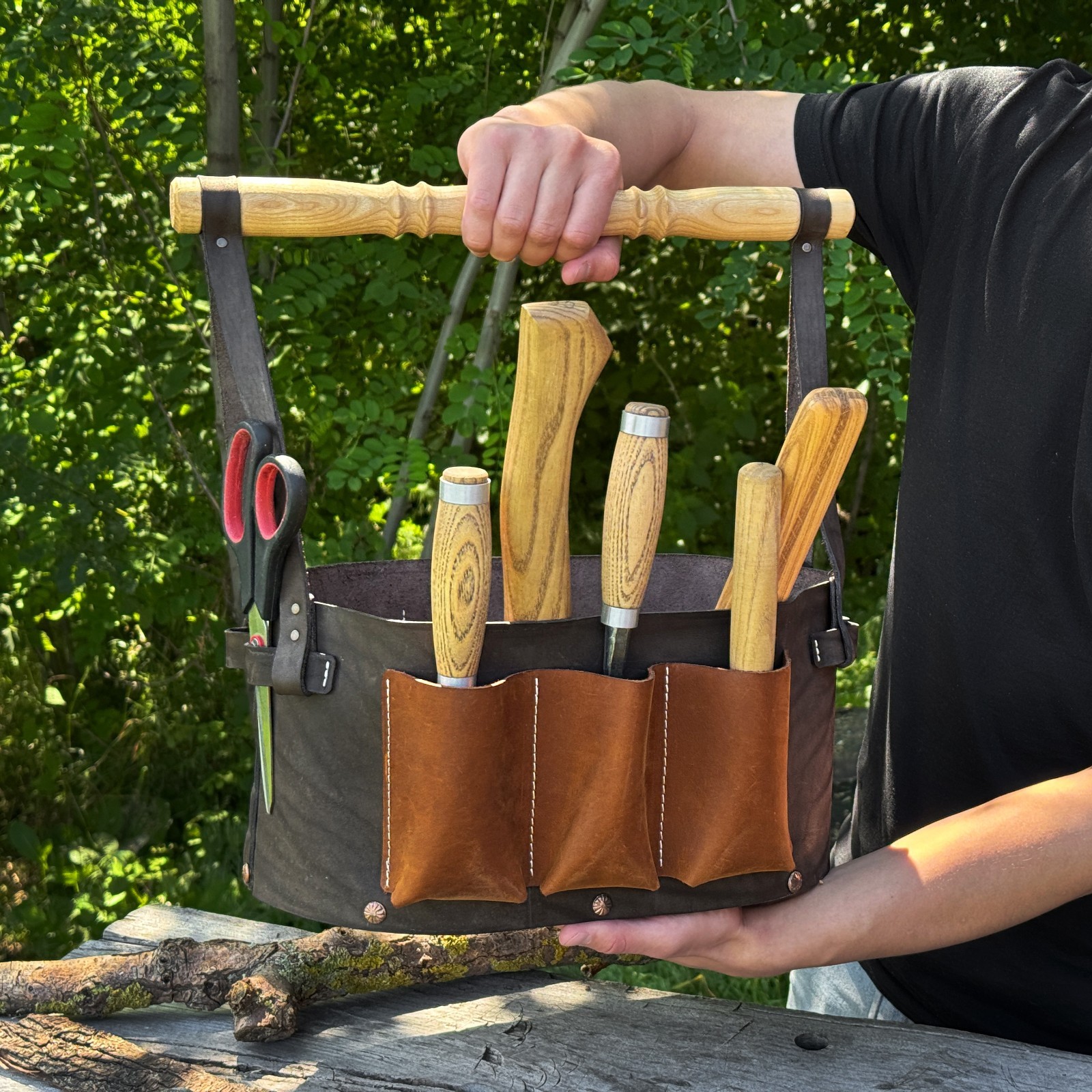 Genuine Leather Tool Organizer, Carry Bag for Woodworking and Garage Tools