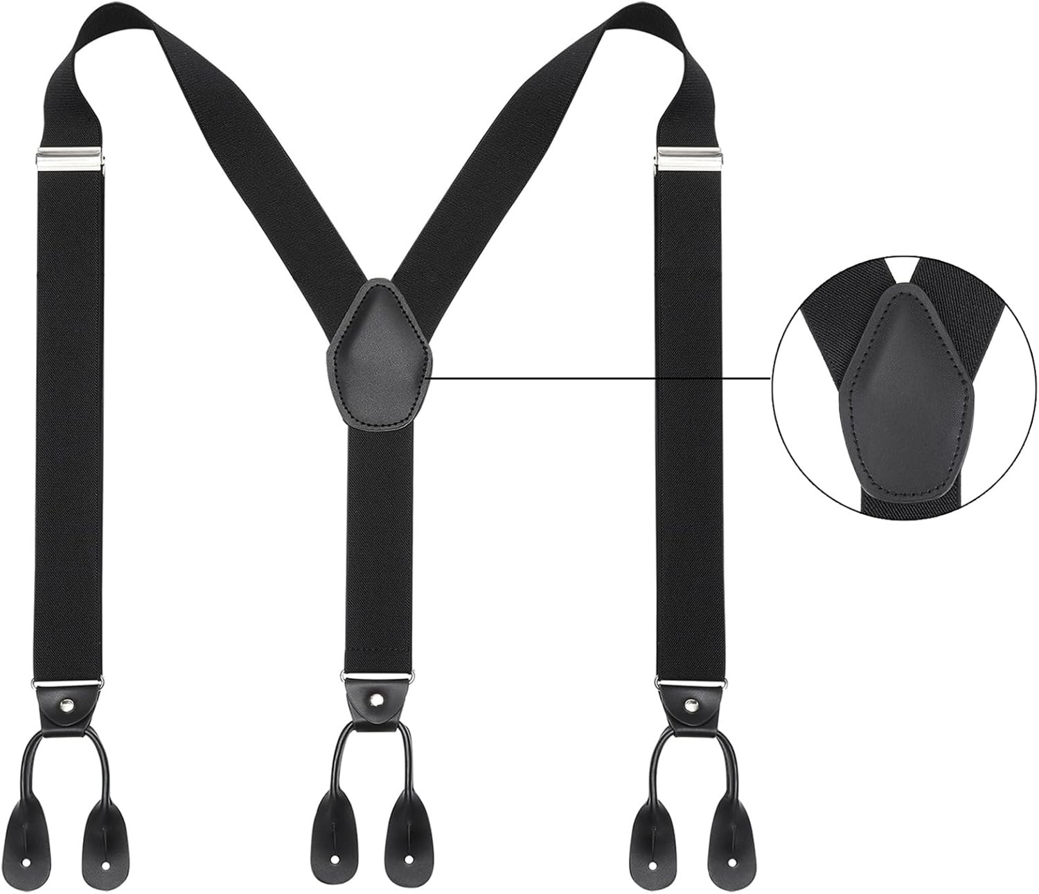Kajeer Men Button Suspenders Adjustable, Heavy Duty Y-Back Elastic Black