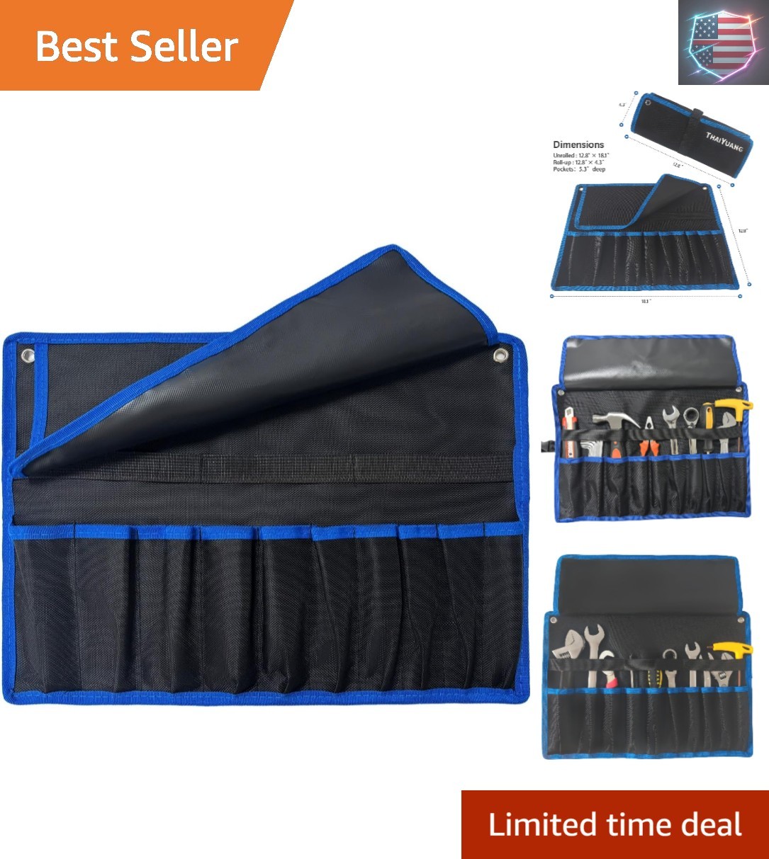 Roll Up Wrench Pouch SAE, Heavy Duty Canvas Tool Wrench Organizer Bag 10+10 P…