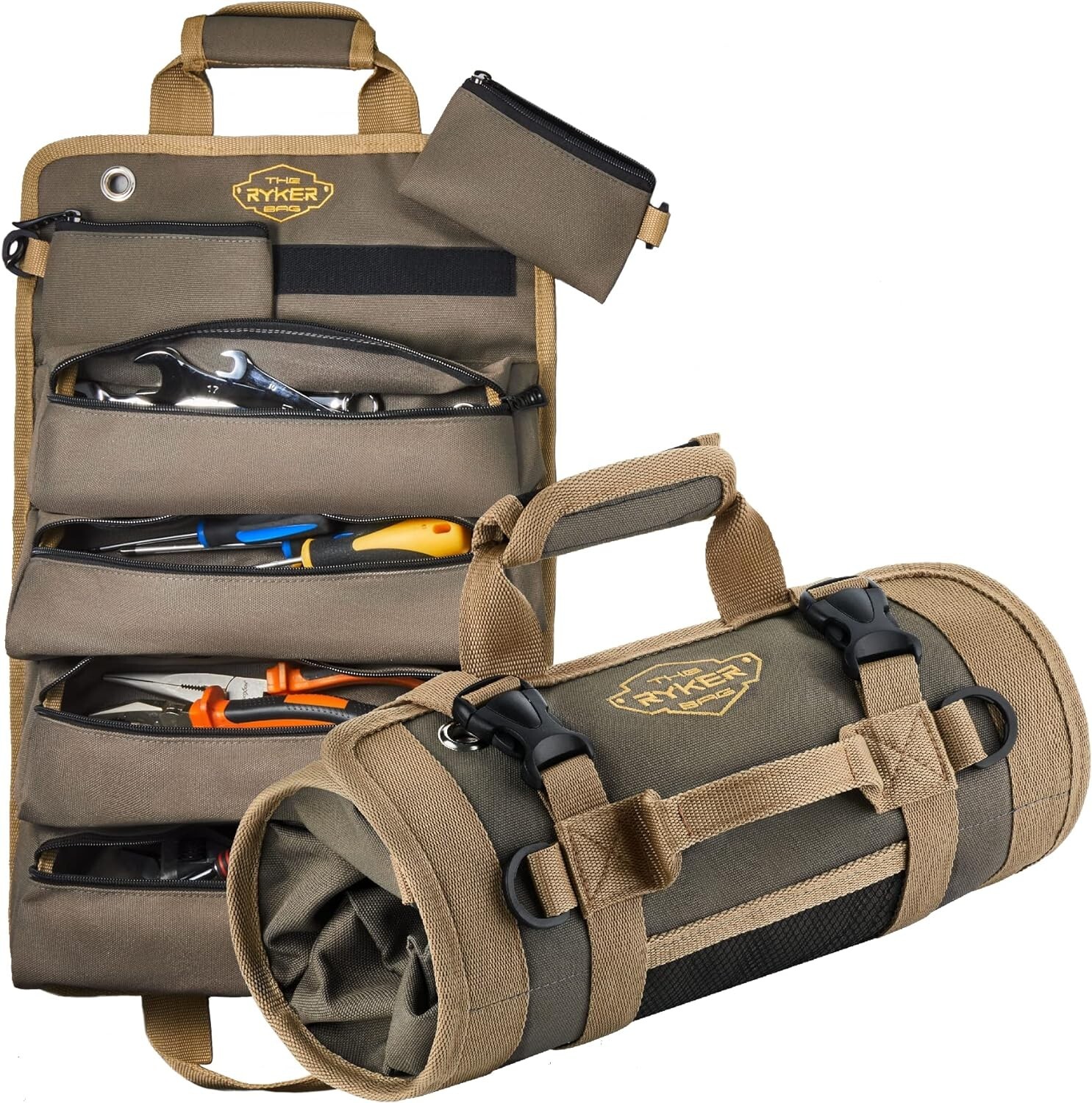 Versatile Portable Tool Roll Organizer with Detachable Pouches for Mechanics