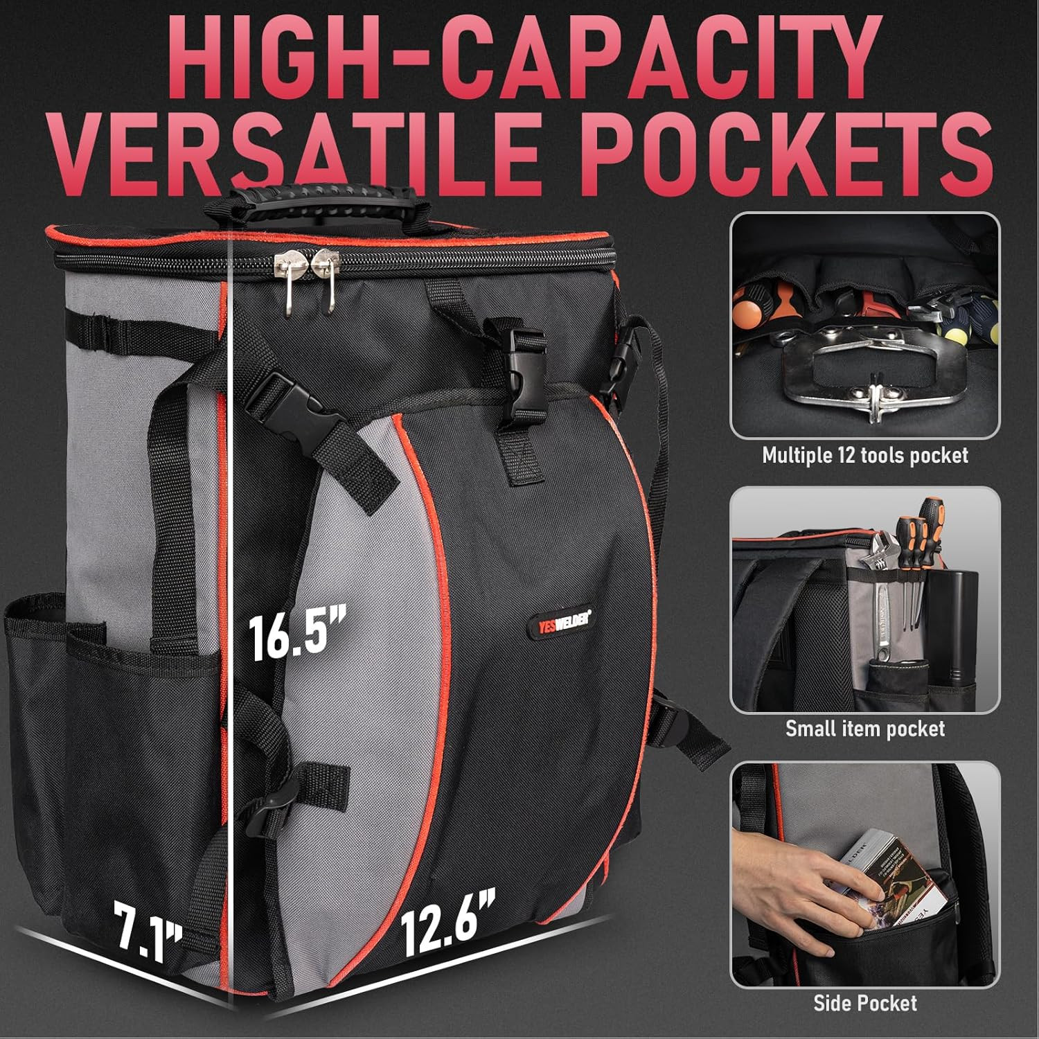 Heavy-Duty Welding Backpack with Helmet Catch – Large Capacity Tool Bag