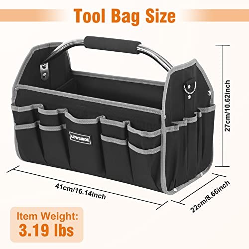 Kowsinde 16 Inch Tool Bag, Electrician Tool Bag, Open Top Tool Bags, 26 Grey
