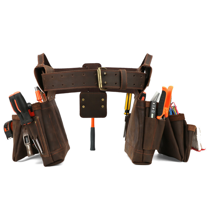 TOURBON Leather Carpenter Framer Tool Belt/Pouch/Bag/Holder Workshop Rig Pack