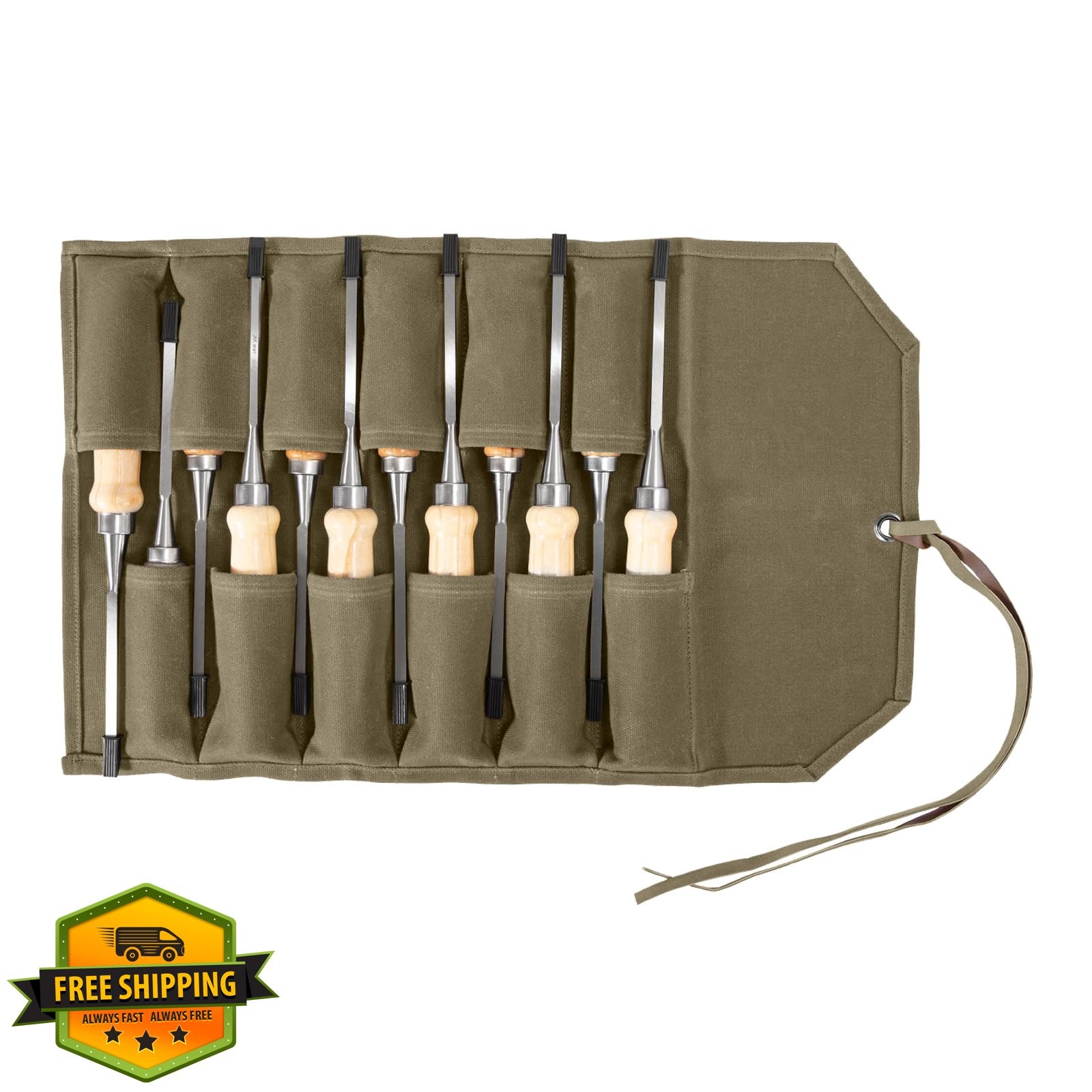 Baizoy 6 Pockets Chisel Roll Tool Pouch 12-Khaki