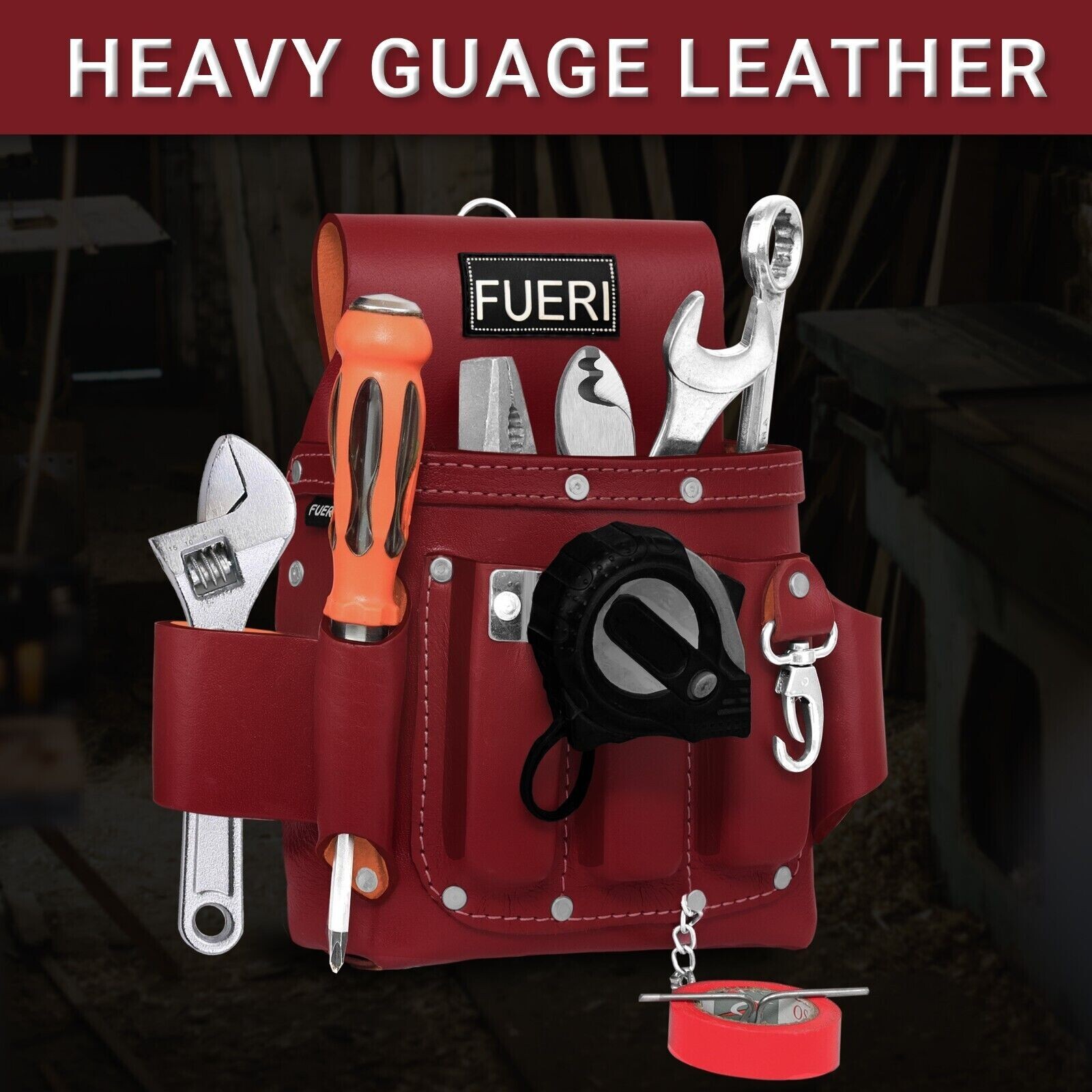 ELECTRICIAN TOOL POUCH HEAVY DUTY TOP GRAIN PREMIUM LEATHER 4 POCKETS