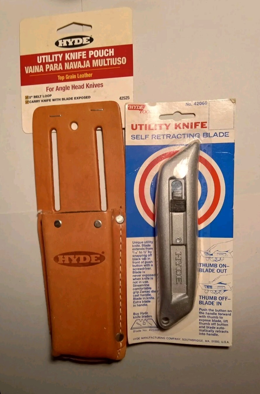 HYDE 42525 & 42060 UTILITY KNIFE / RAZOR & LEATHER POUCH – NOS