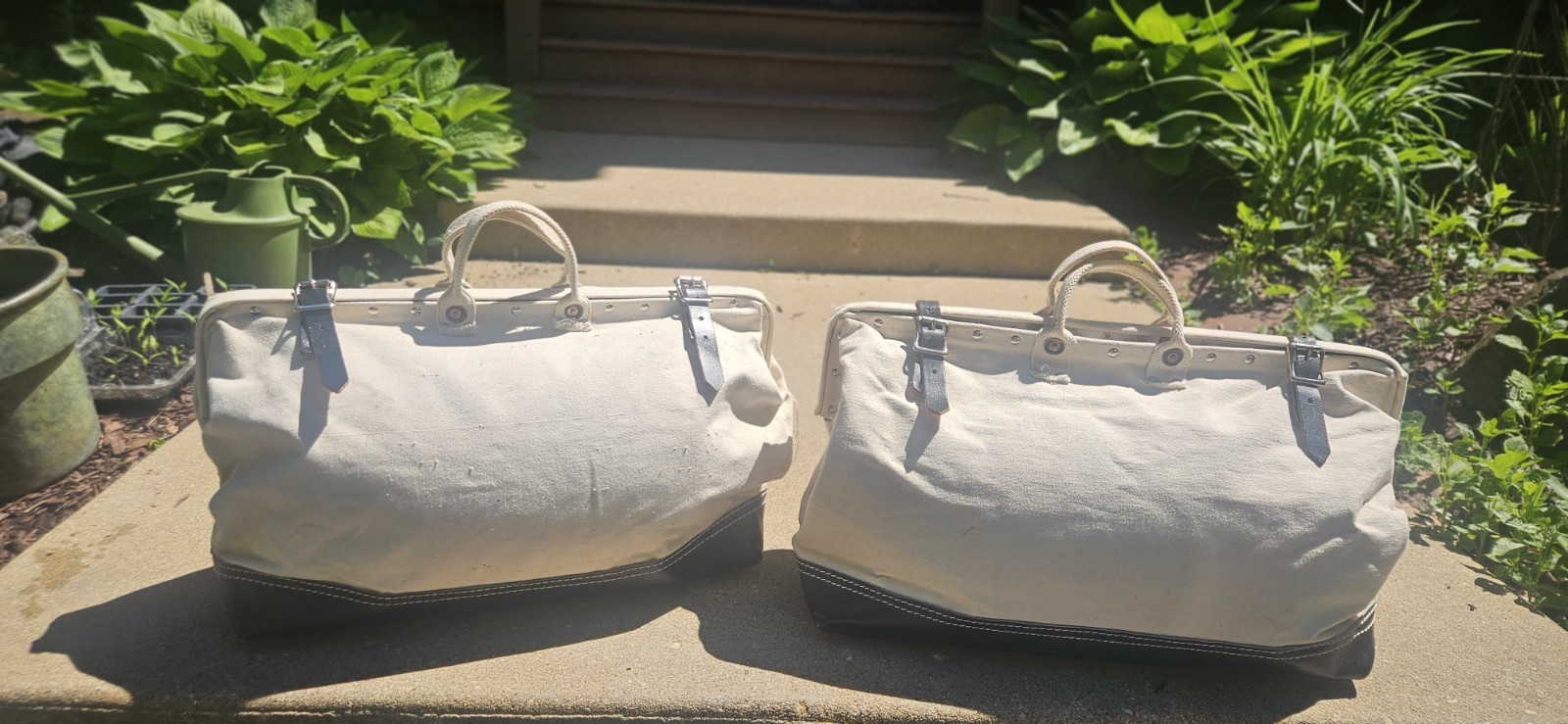 Vtg, Set/2 Huge Canvas LINEMAN UTILITY RIVETED TOOL BAGS, A TRUE FIND,Boat Totes