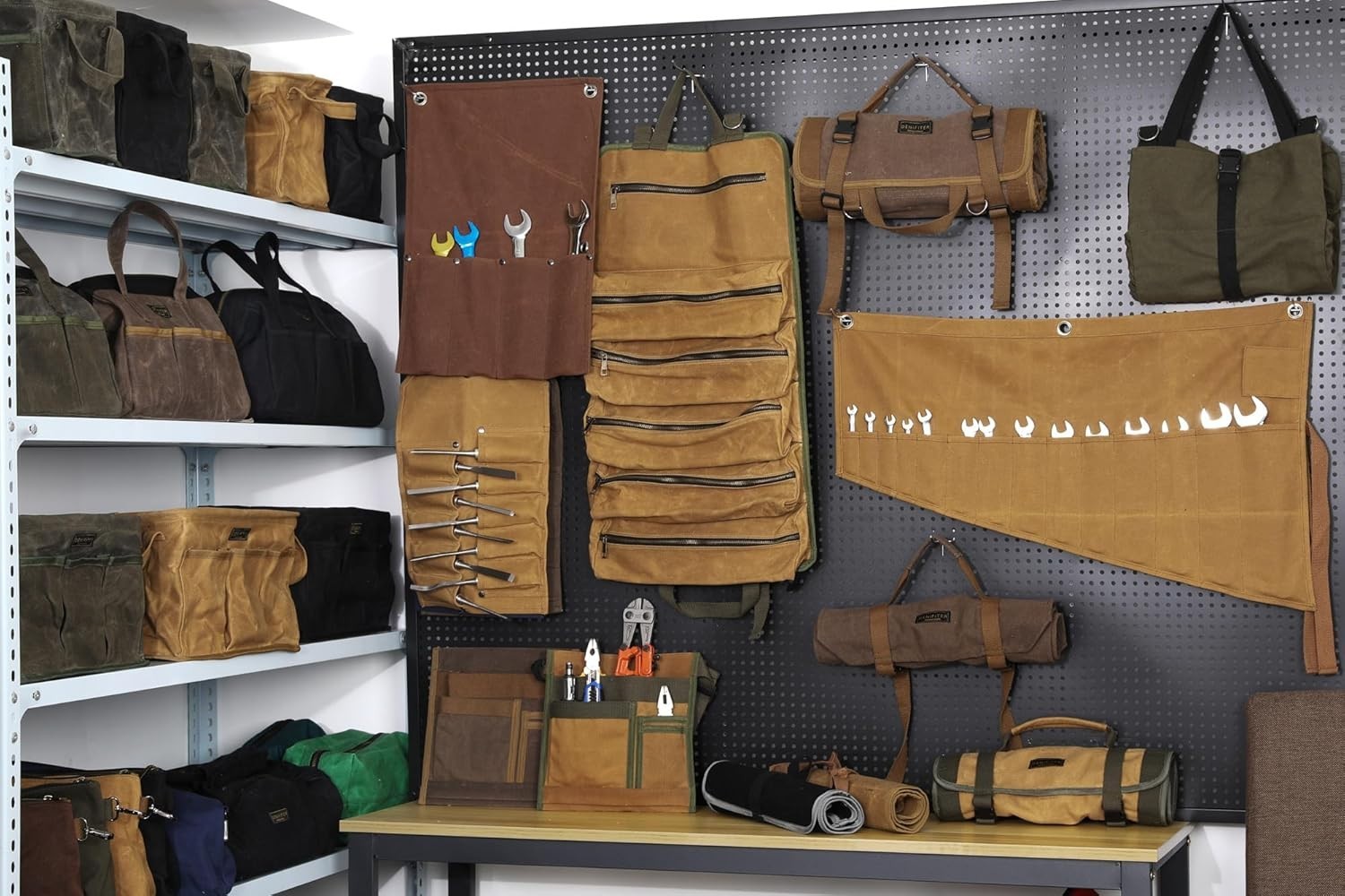 Tool Bag 13in Heavy Duty 16oz Waxed Canvas, Wide Mouth Water-Resistant