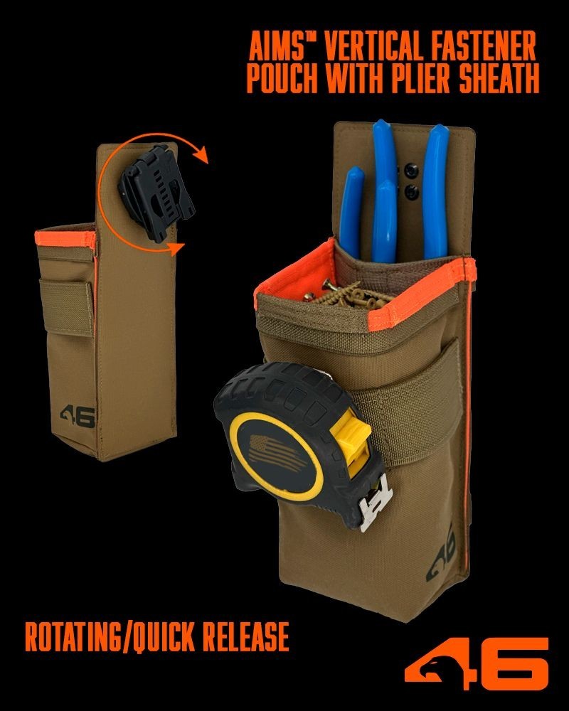 Atlas 46 Vertical Fastener Pouch w/Plier Sheath ROTATE/QUICK RELEASE Coyo/Orange