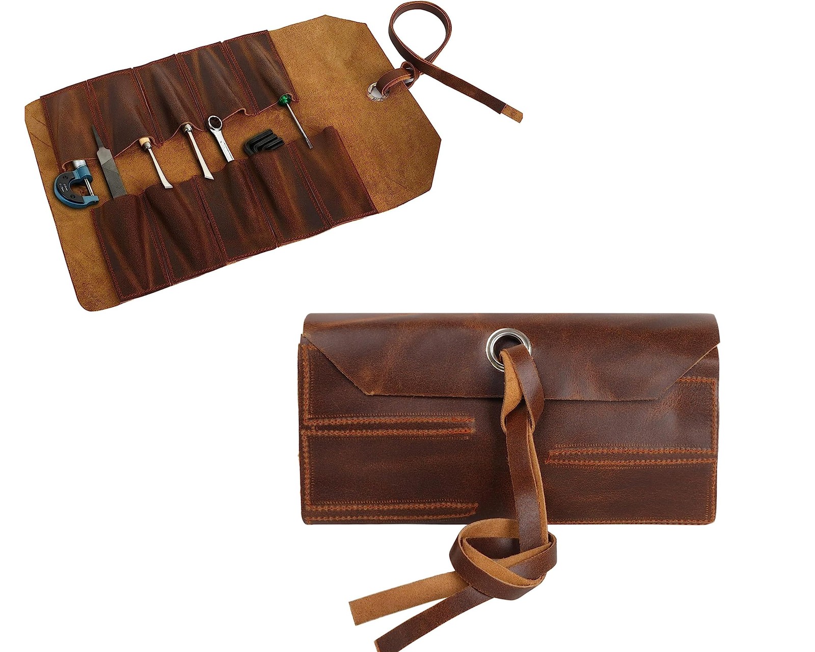 Vintage Leather Tool roll up Pouch, Portable Wrench roll for Barbers,Woodwork…