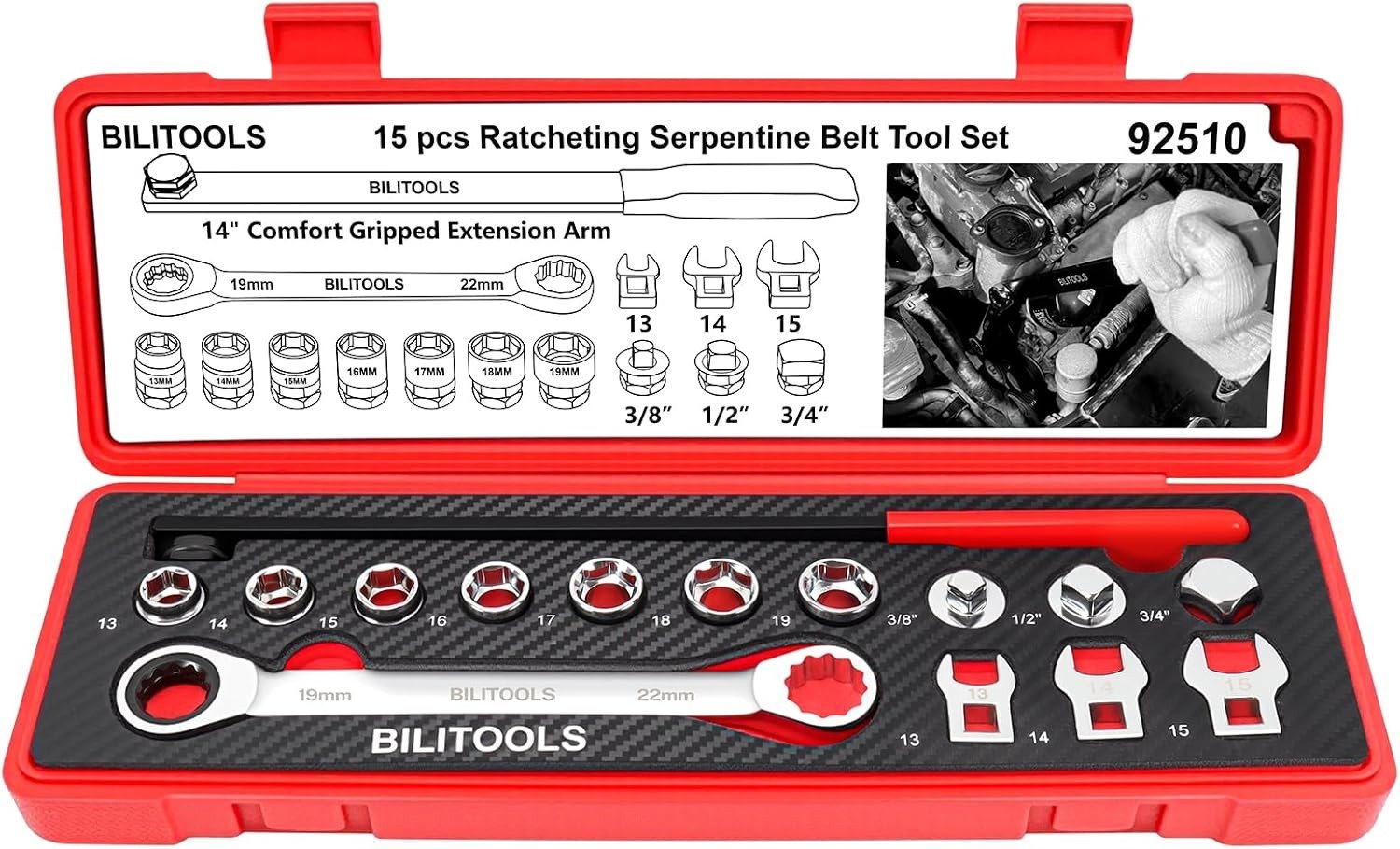 Complete Ratcheting Tensioner Tool Kit – 15 Pcs