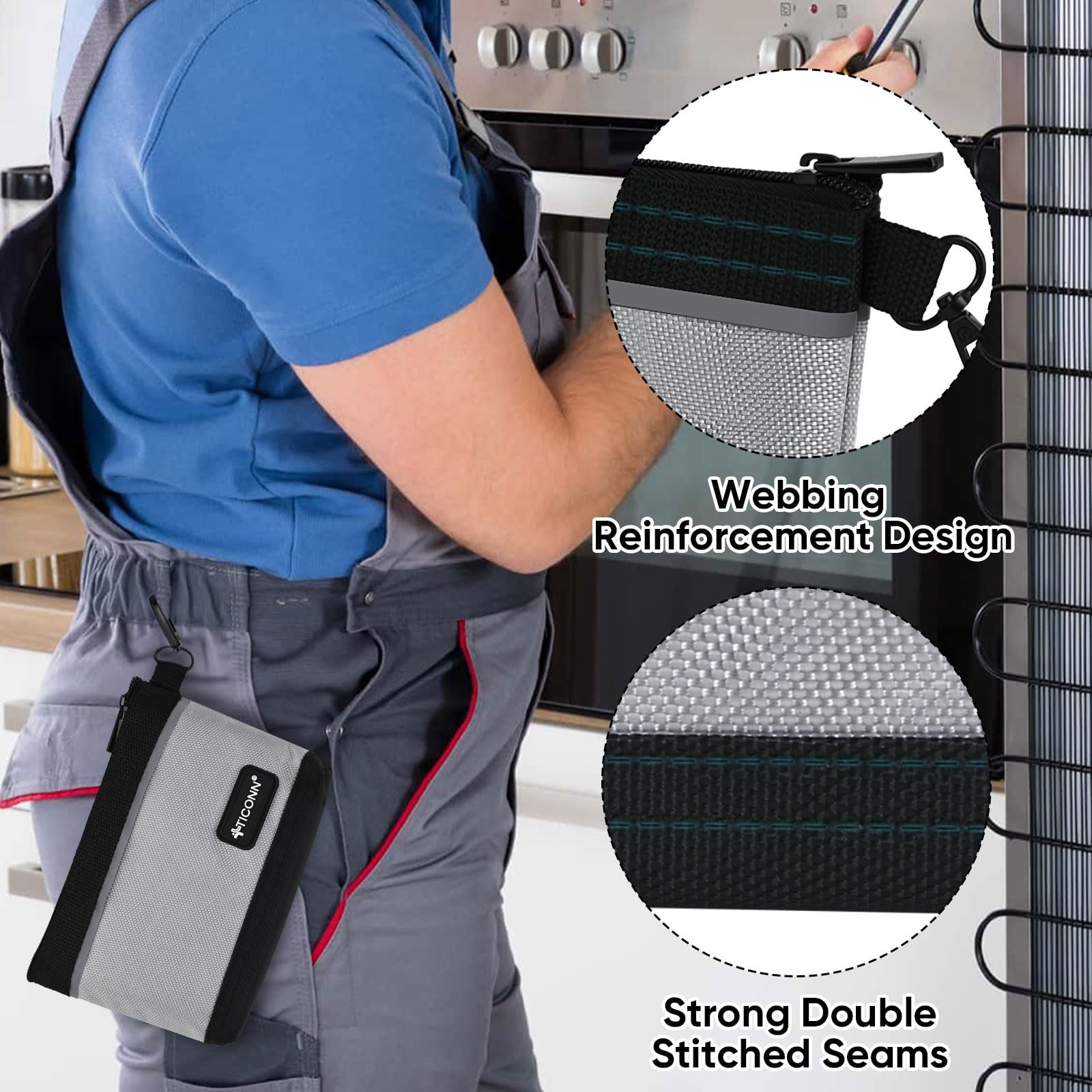 TICONN Tool Pouches with Zipper, 1680D Colored, 9 Pack Combo, Multicolored