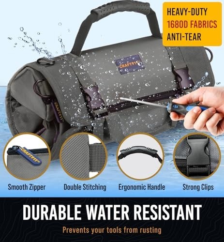 Durable Tool Bag Organizer with 6 Detachable Pouches – Compact Tool Roll for Ele